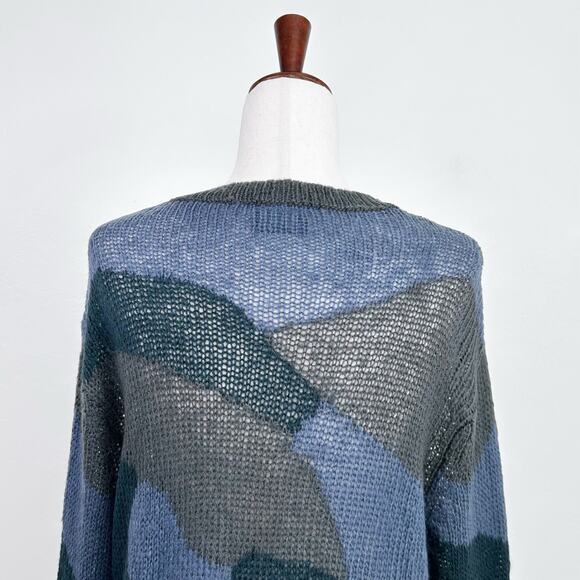 Wooden Ships Mohair Blend Blue Camo Lightweight V-Neck Sweater M/L - Picture 6 of 9